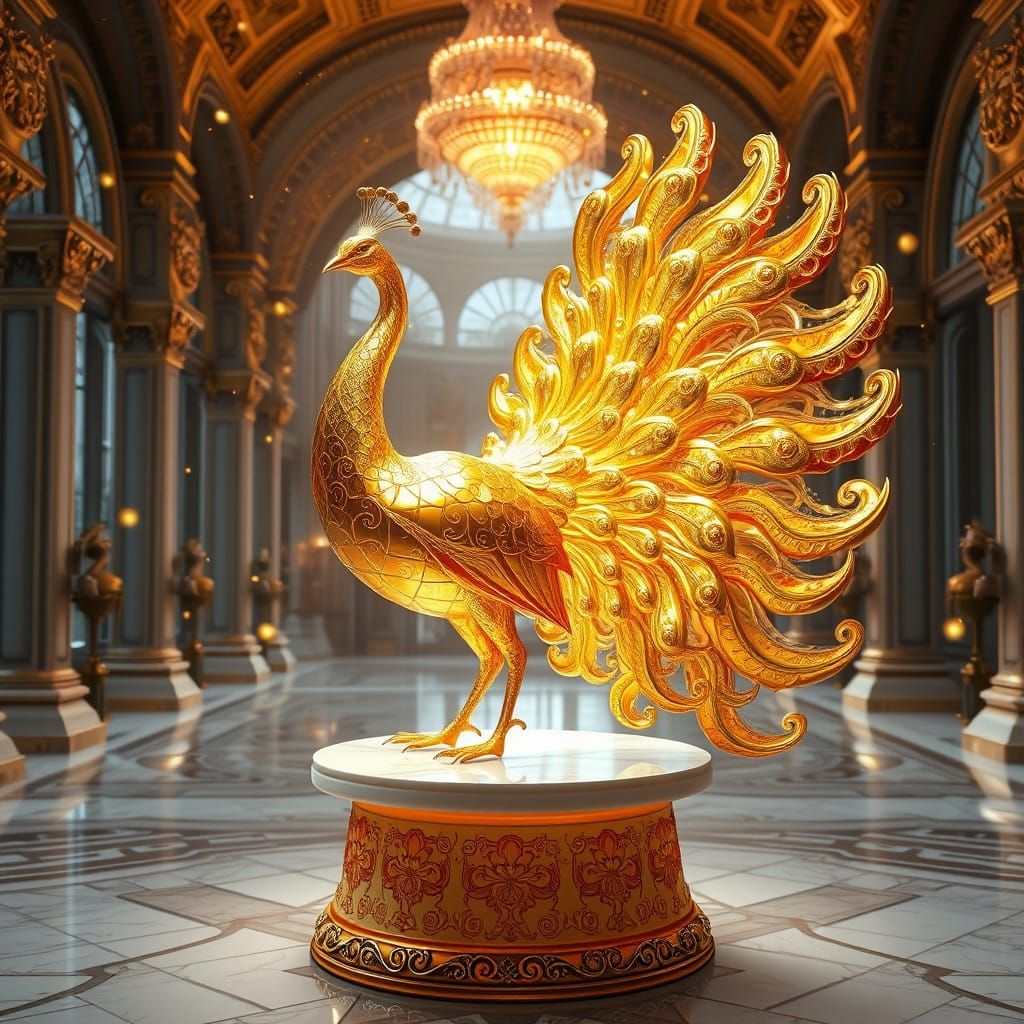 Liquid Gold Peacock in Opulent Palace Setting
