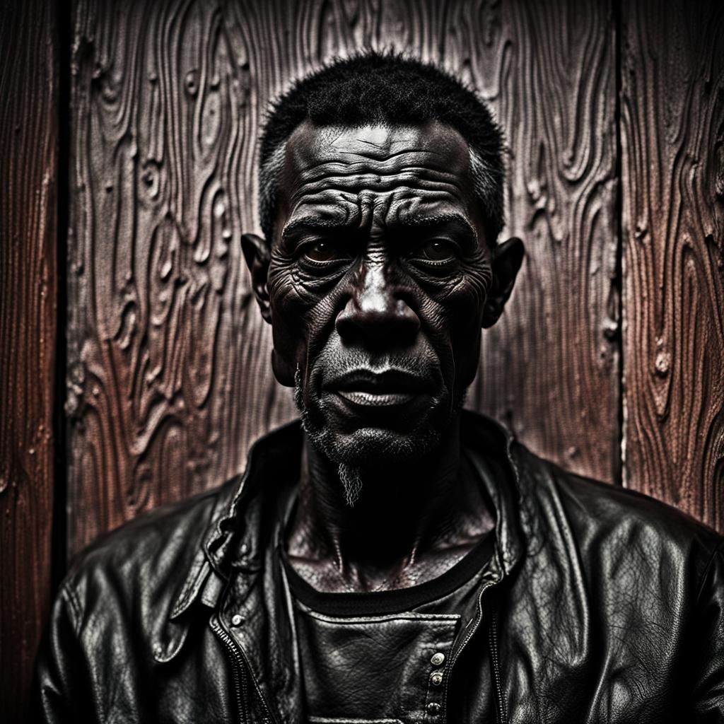 Shadow Punk Portrait on Mahogany Wall