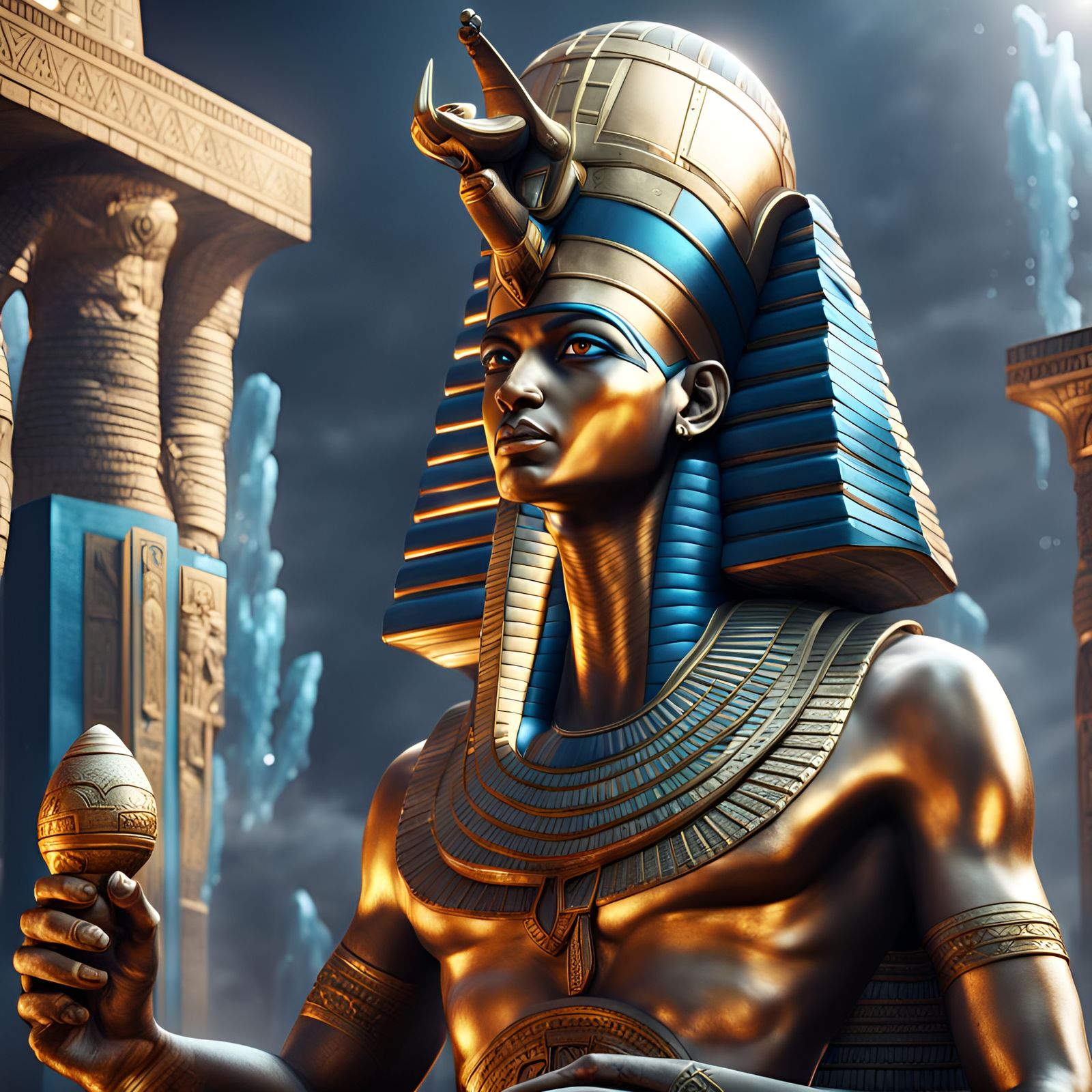 Detailed Ice Sculpture of Egyptian God Osiris