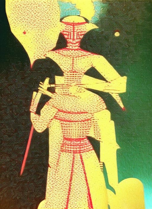 Robotic Hybrid Figure in Ancient Style, Digital Painting