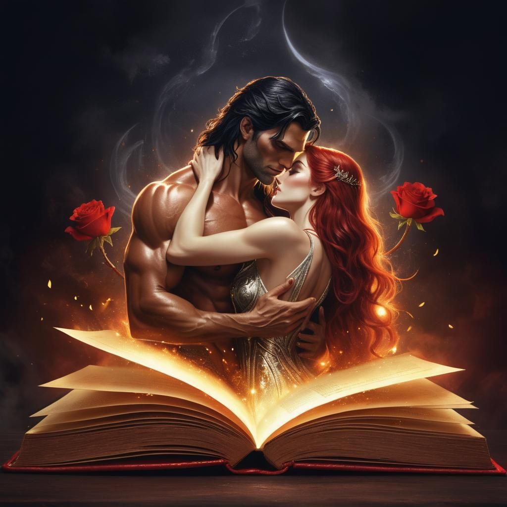 Lucifer and Lilith Emerge from Book in Dark Fantasy