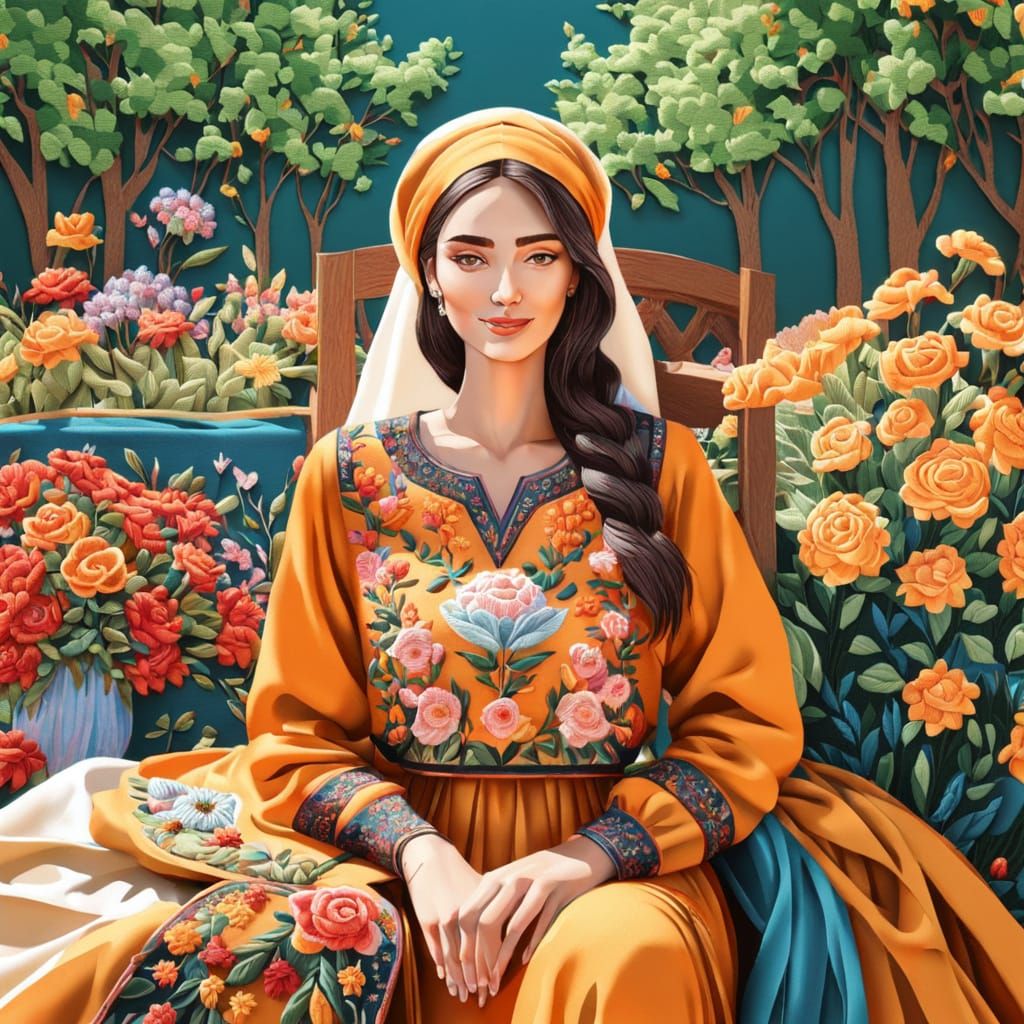 Vibrant Georgian Embroidery Composition