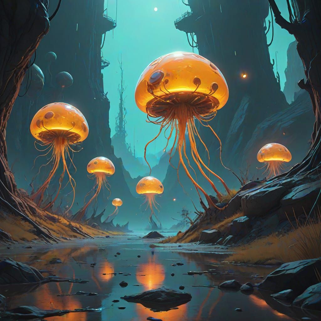 Glowing Amoeba Dance in Iridescent Harmony