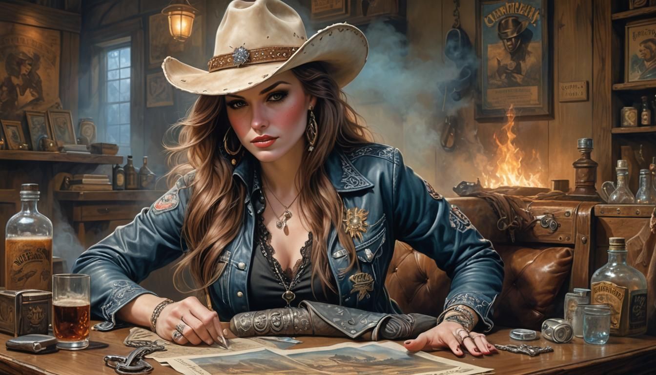 Cowgirl Lounging in Ethereal Fantasy Style