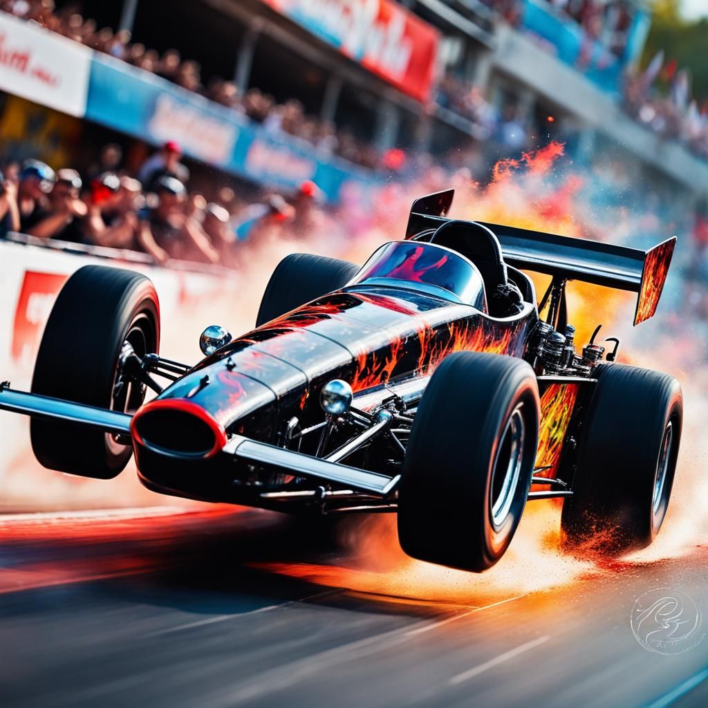Fiery Dragster Race in Airbrush Splash Art Style