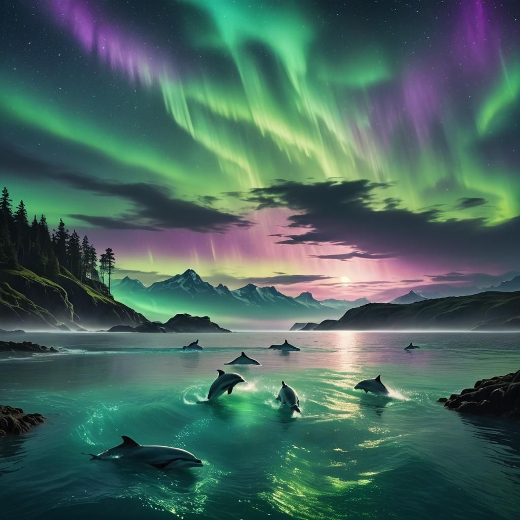 Majestic Dolphins Under Northern Lights: Afrofuturism Fantas...