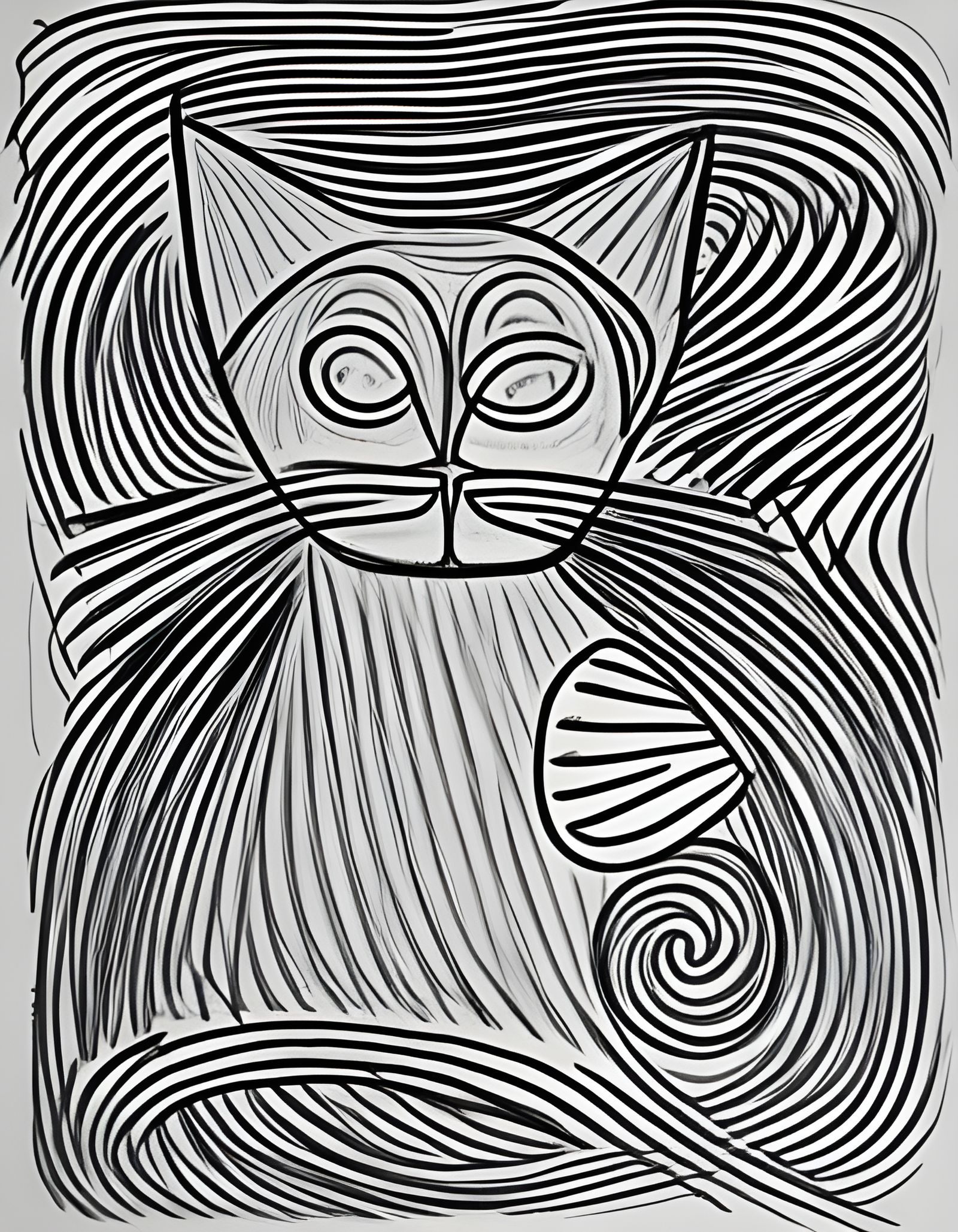 Continuous Line Cat in Cubist Style