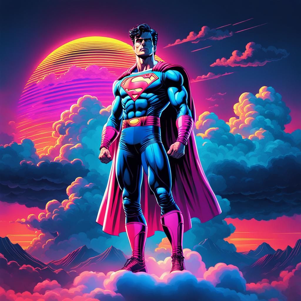 Superman in Synthwave Style at Sunset