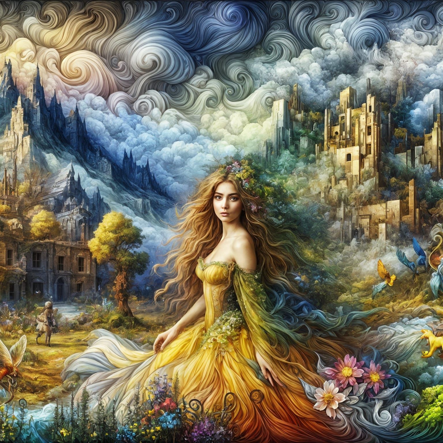 The Lonely Woman and the Abandoned City. "Colored Pencils"