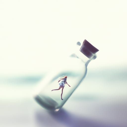 Fairy in a Bottle Drifting at Sea