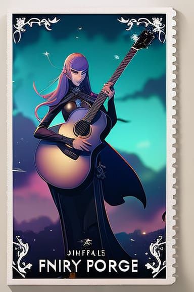 Metal Rockstar Fairy on Vintage Postage Stamp