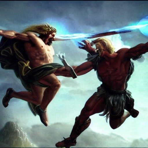 Zeus's Victory: Hyperrealistic Kronos Slaying Scene
