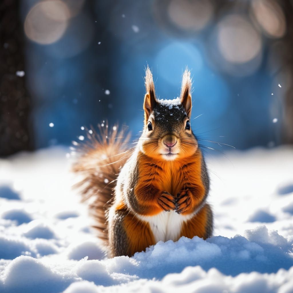 Cute Squirrel in Winter Wonderland Scene