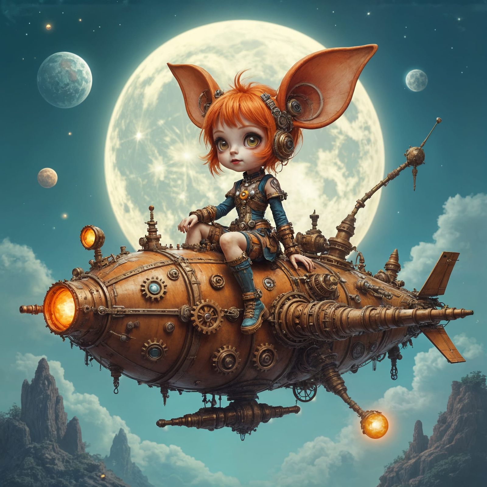 Steampunk Sci-Fi Character on Spaceship