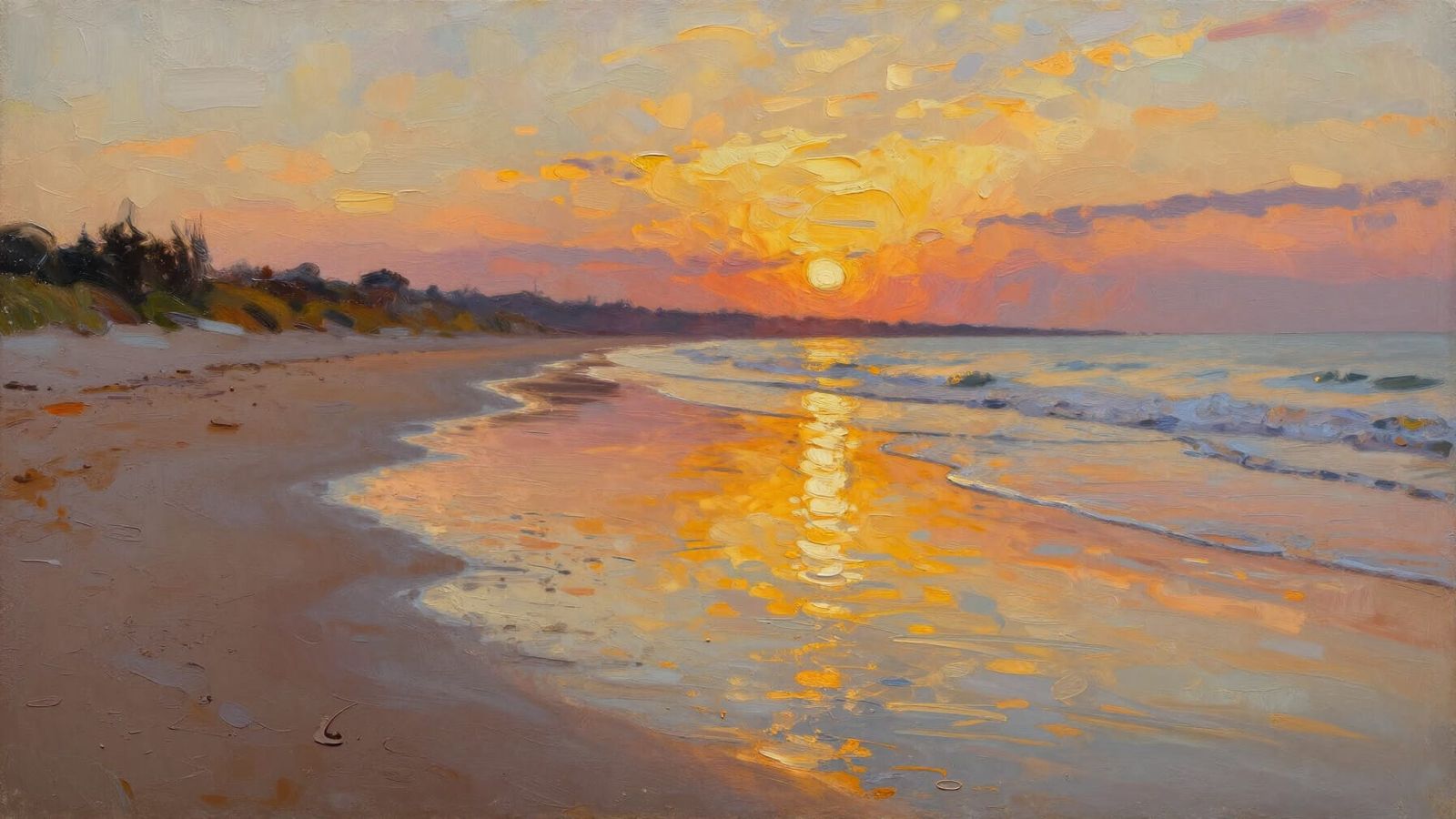 Golden Hour Beach Sunset Impasto Painting