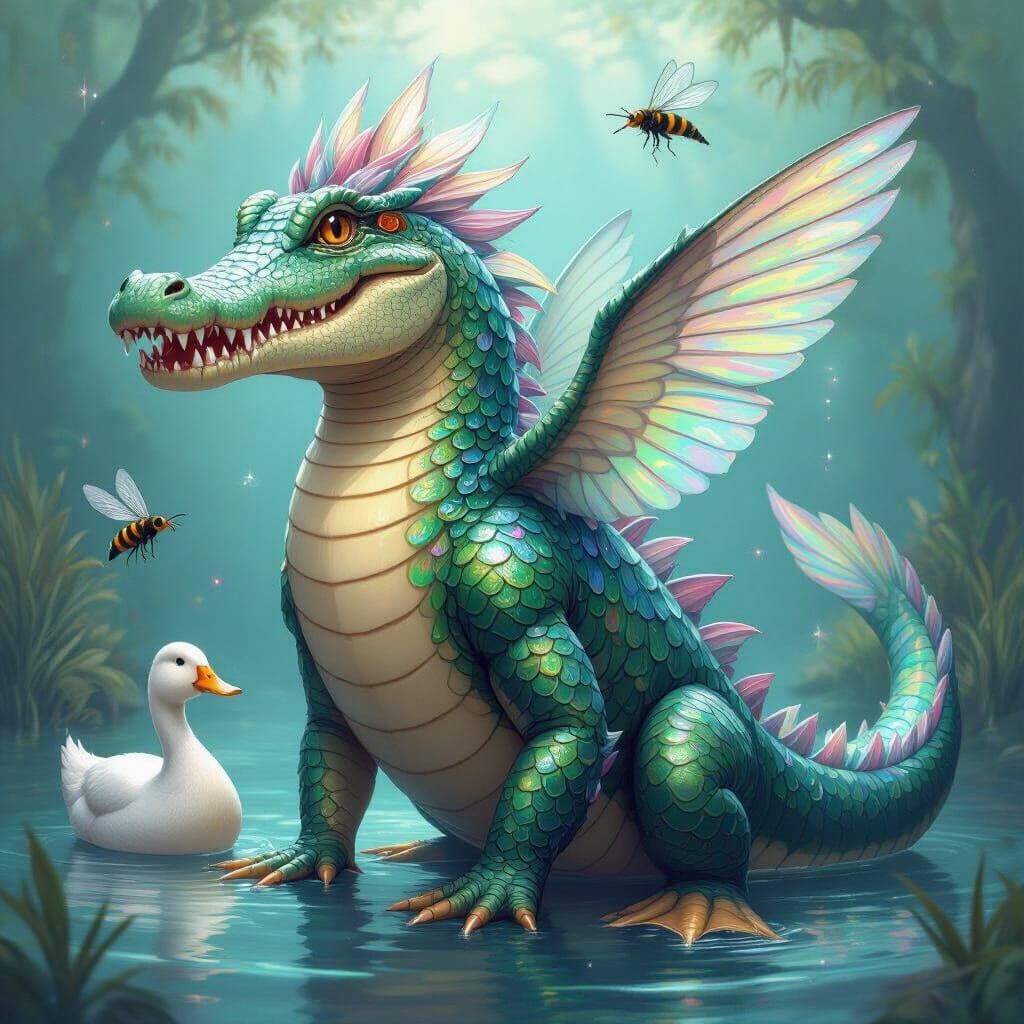 Mythical Hybrid Creature in Surreal Environment