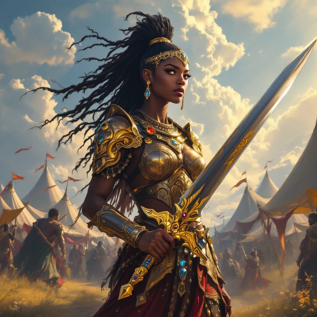 Regal Black Woman Warrior in Fantasy Camp