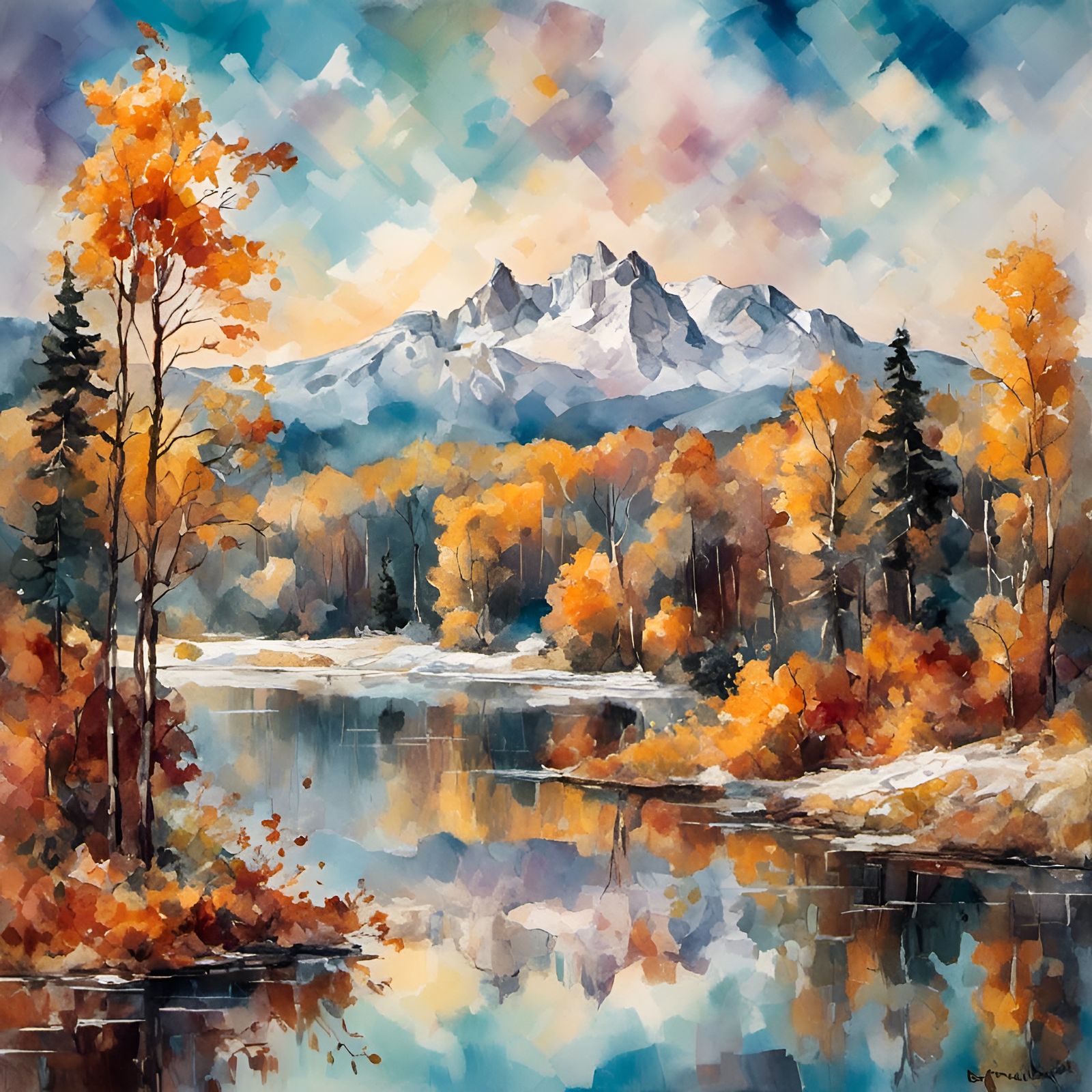 Indian Summer Meets Frosty Lake in Painting Style