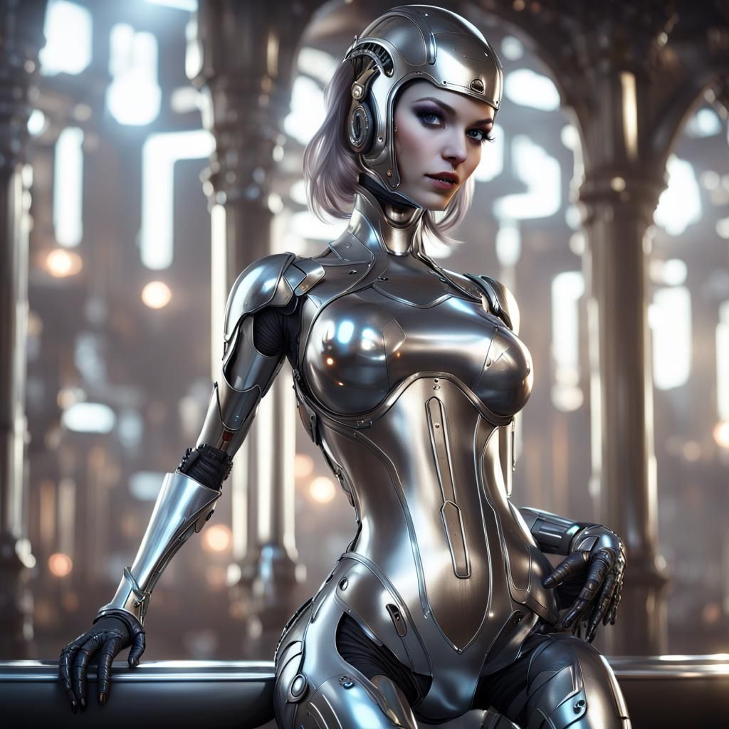 Luminescent Android in Chrome Latex: Digital Art
