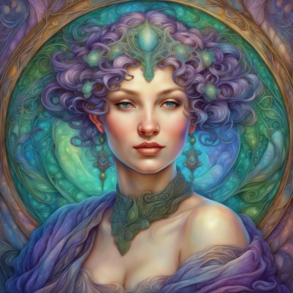 Woman with Shaved Head, Art Nouveau Portrait