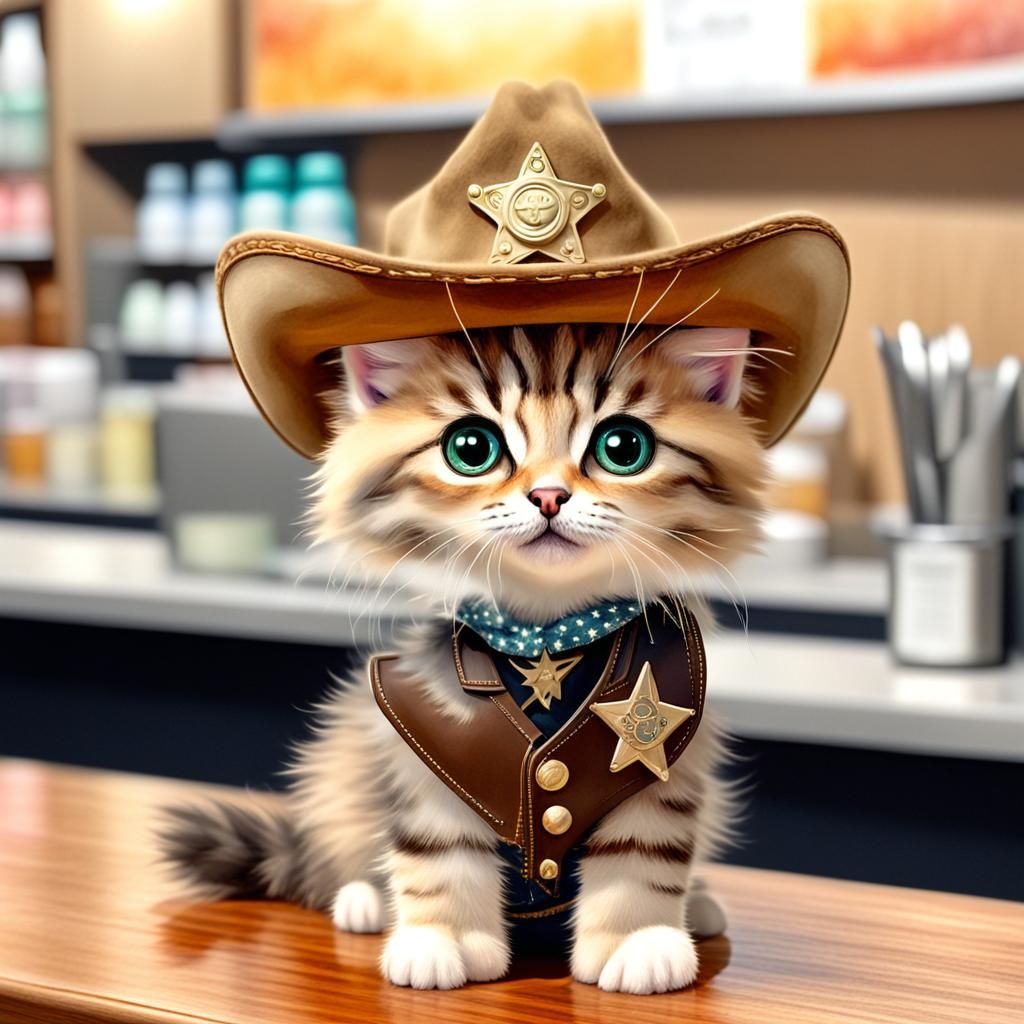 Adorable Kitten Sheriff in Watercolor Style