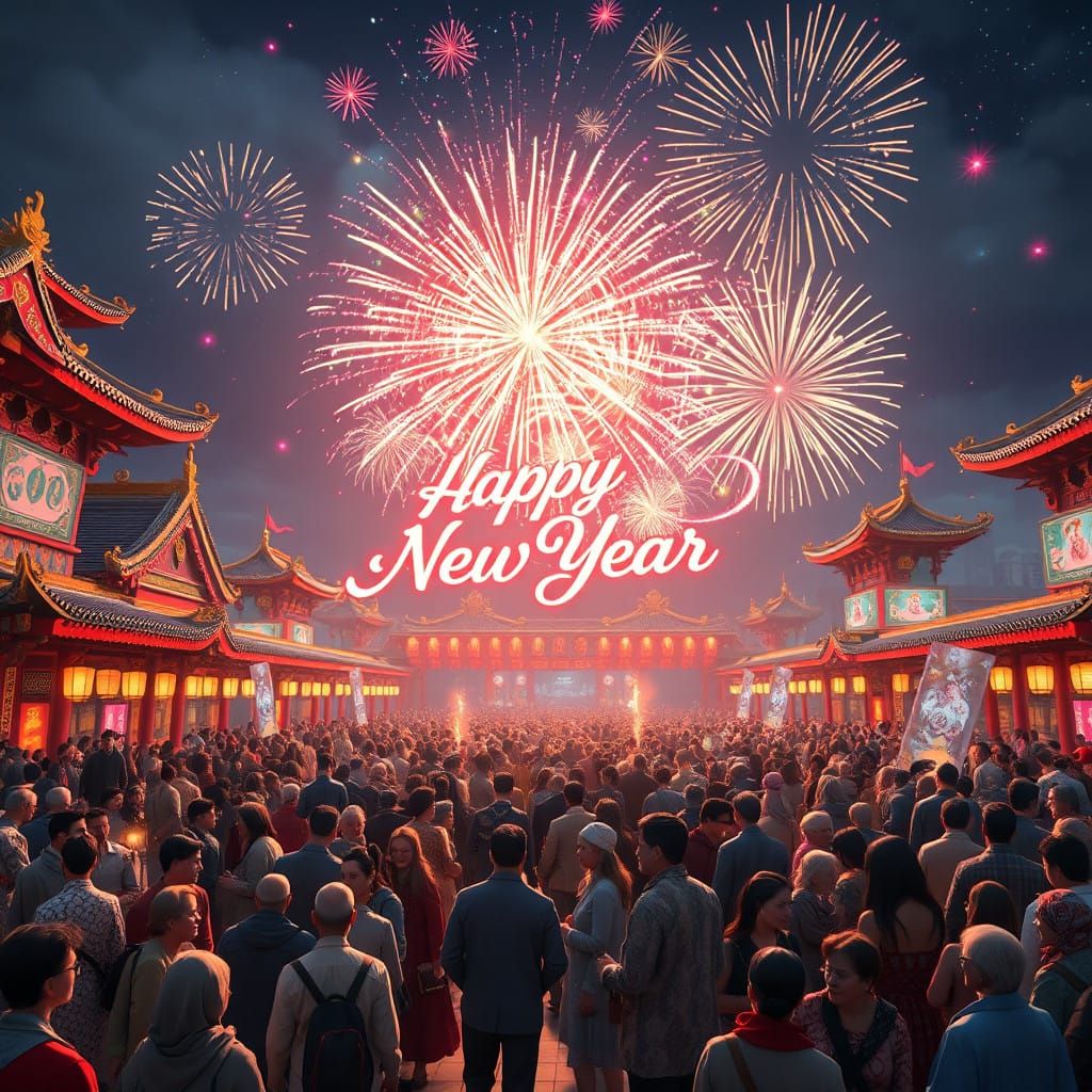 Multicultural Crowd Celebrates New Year with Vibrant Festivi...