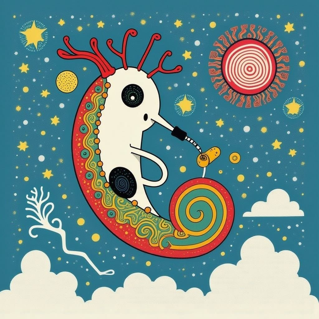 Saxophonist Performs on a Cloudy Sky