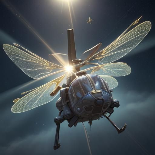 Futuristic Dragonfly Helicopter in Space, 3D Render