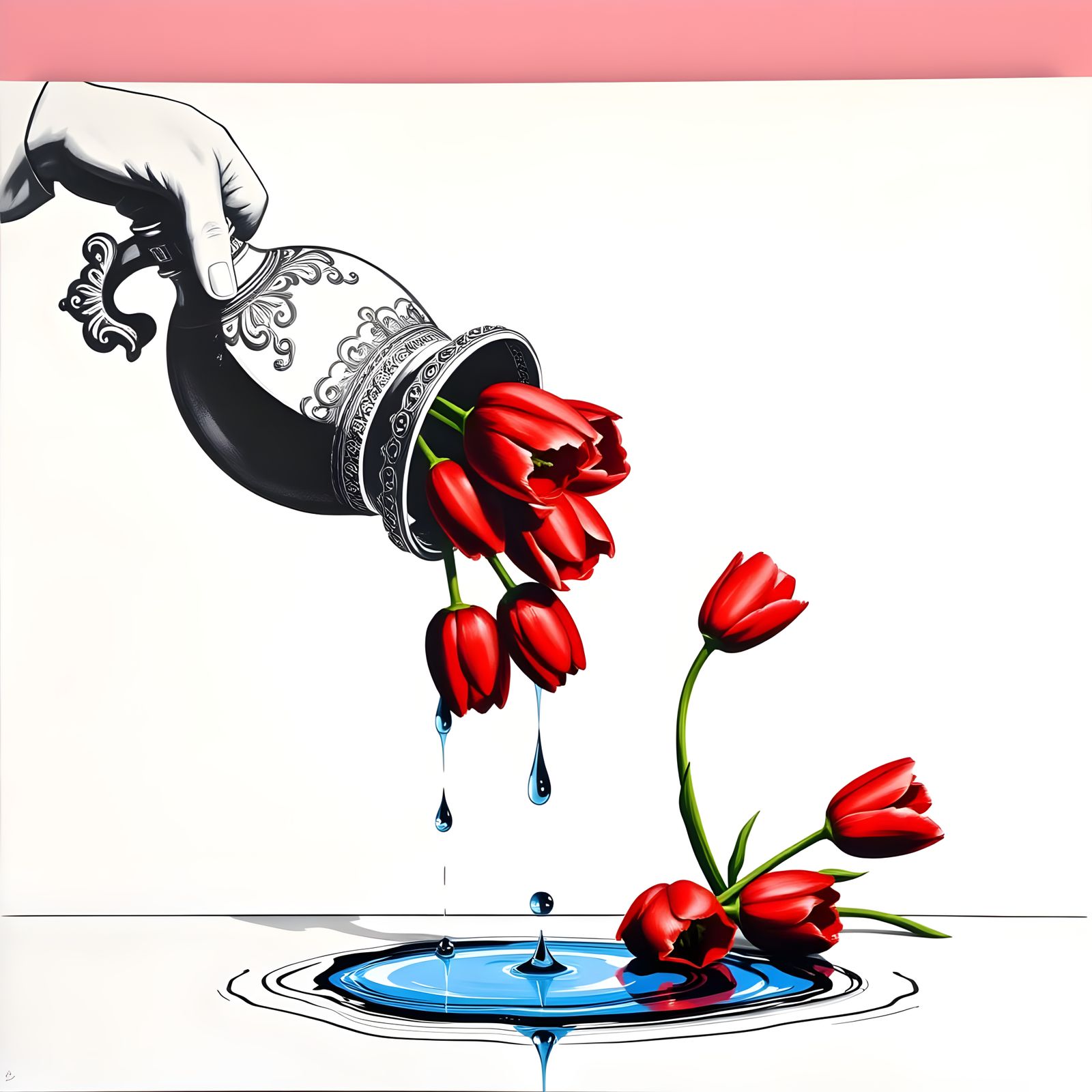 Bold Pop Art Still Life with Tulips and Water Droplets