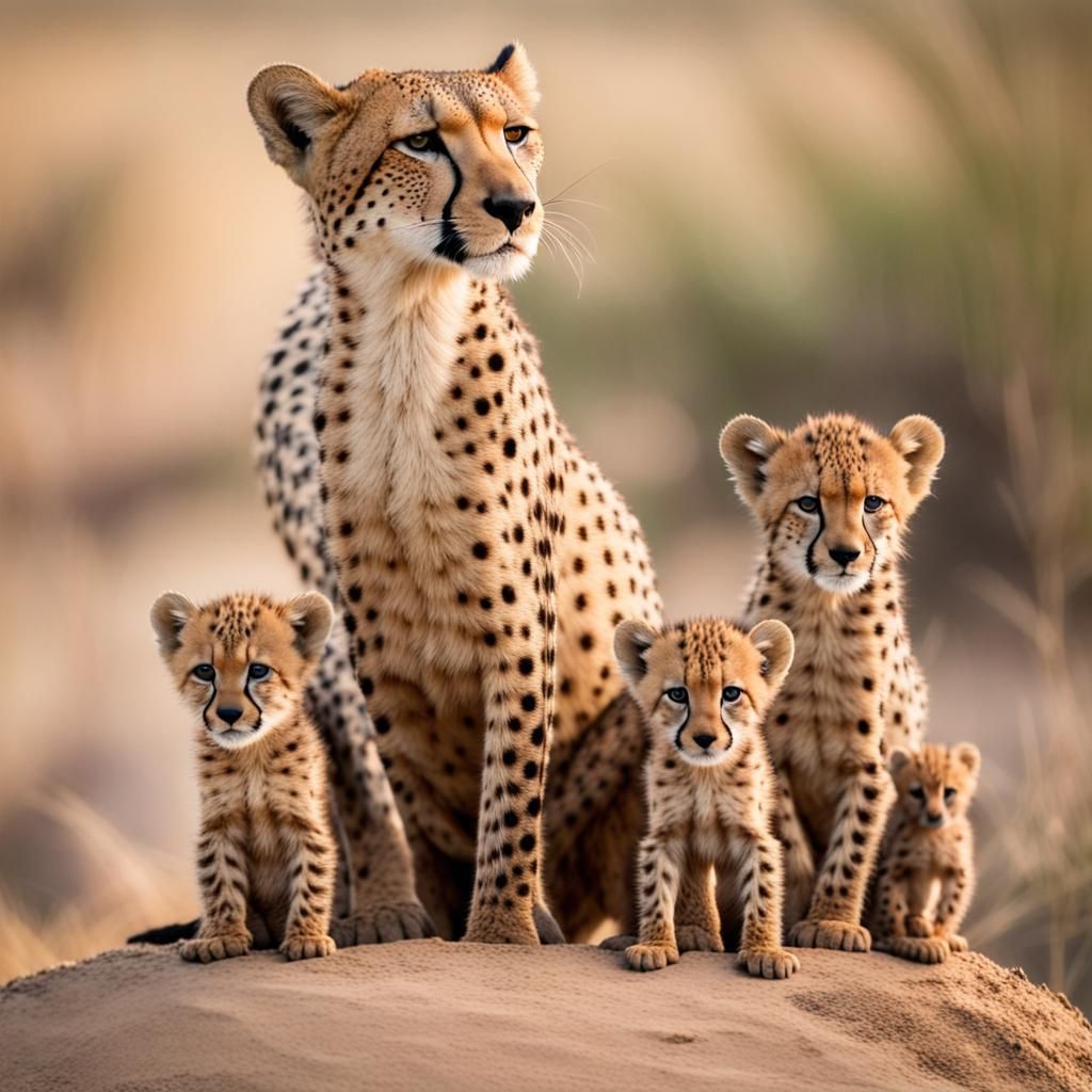Cheetah mother with extra cubs