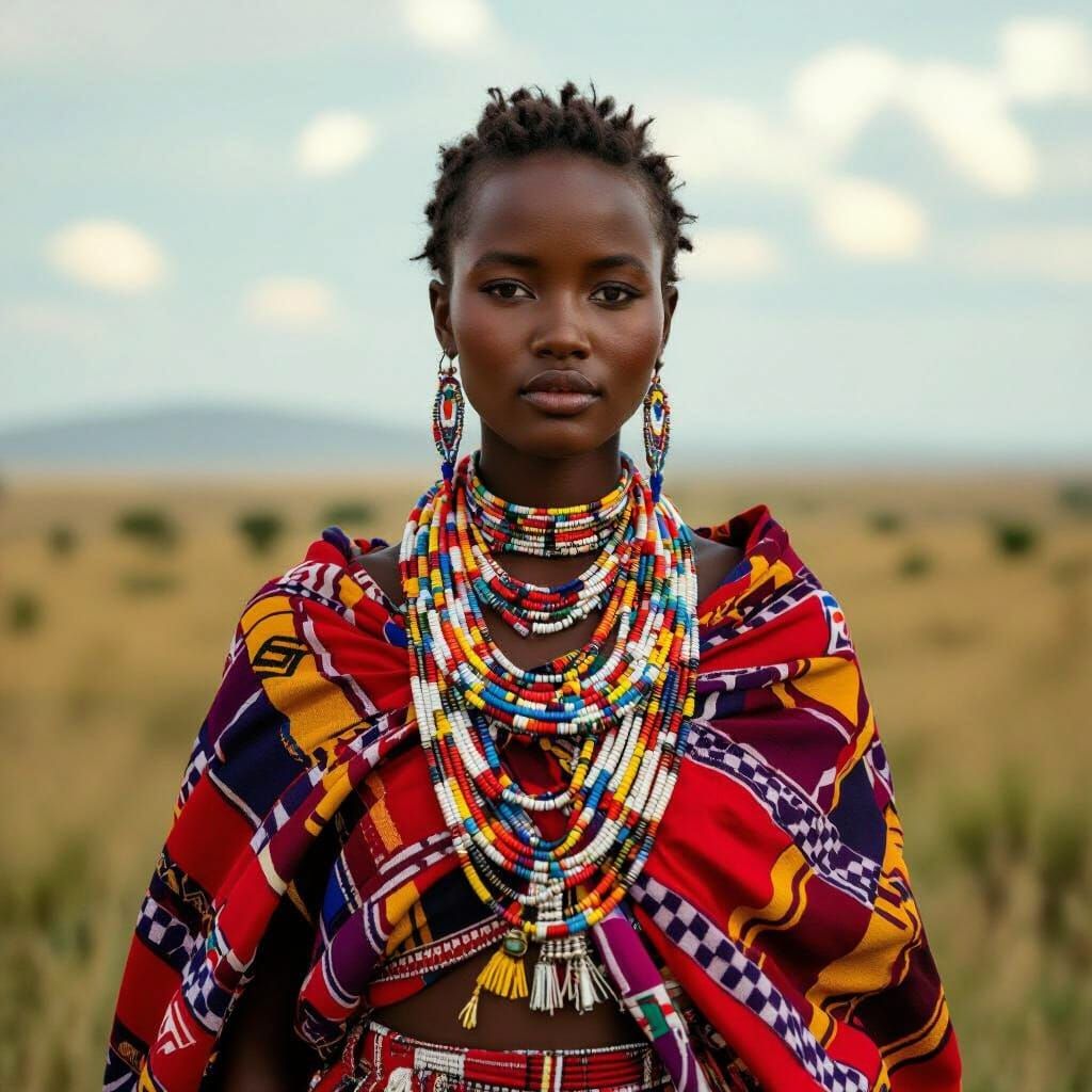 Young Maasai Woman in Savannah Landscape