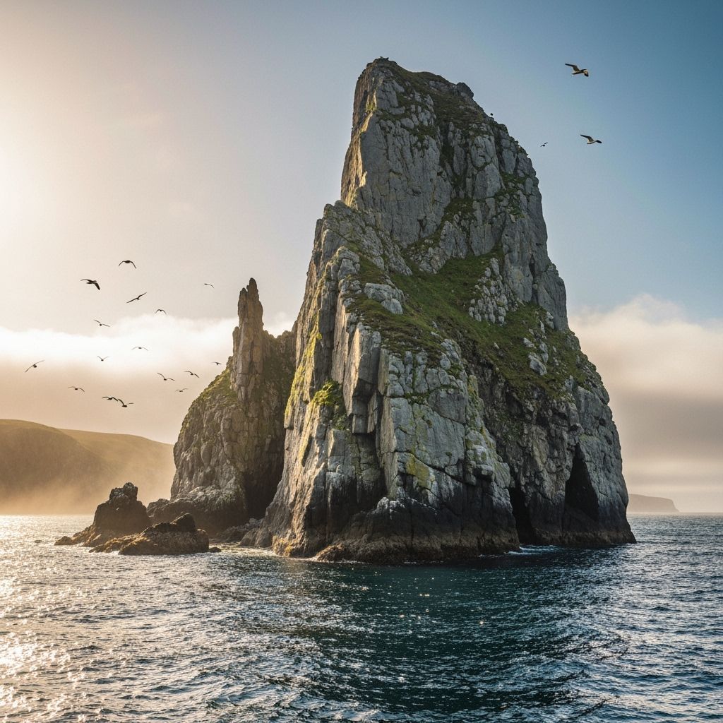 Majestic Rock Island in Golden Sunlight