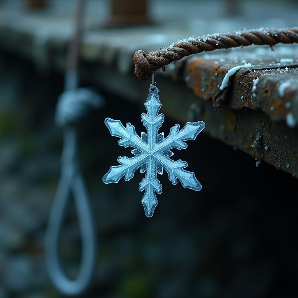 Icy Snowflake and Decaying Bridge in Cinematic Style