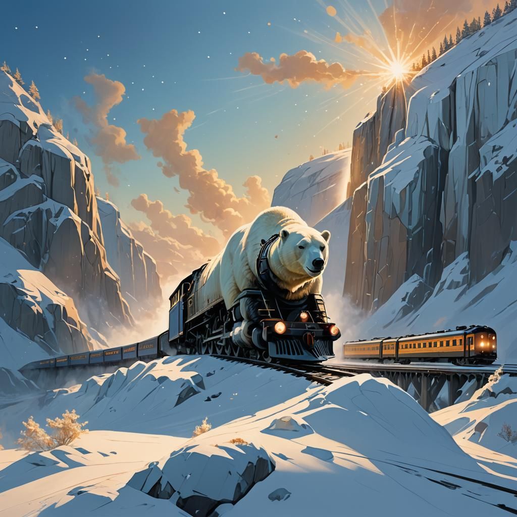 Majestic Polar Bear and the Arctic Train