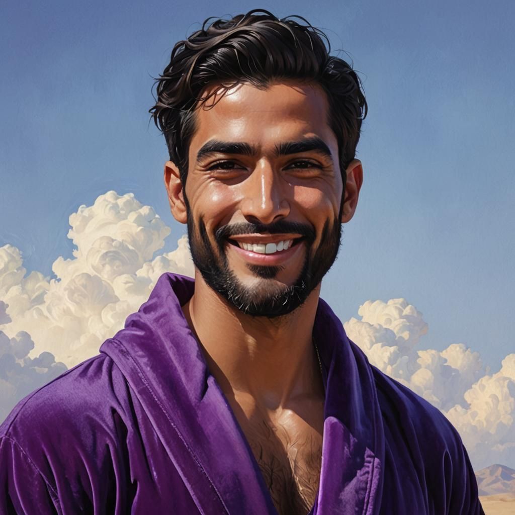 Smiling Man in Purple Robe: Impasto Digital Portrait