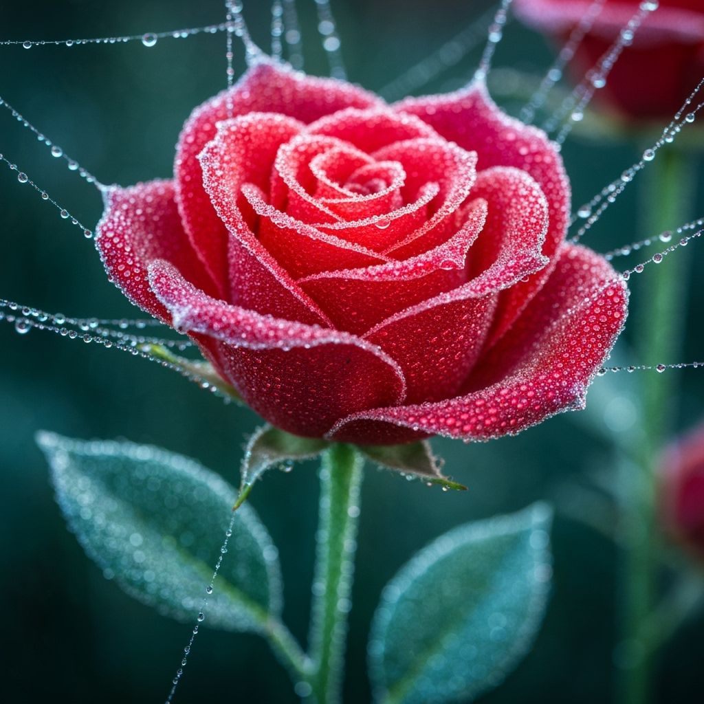 Luminous Rose of Spider Silk in Morning Dew