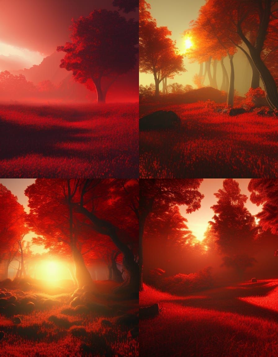 Renaissance Painting of a Hammer in Red Landscape