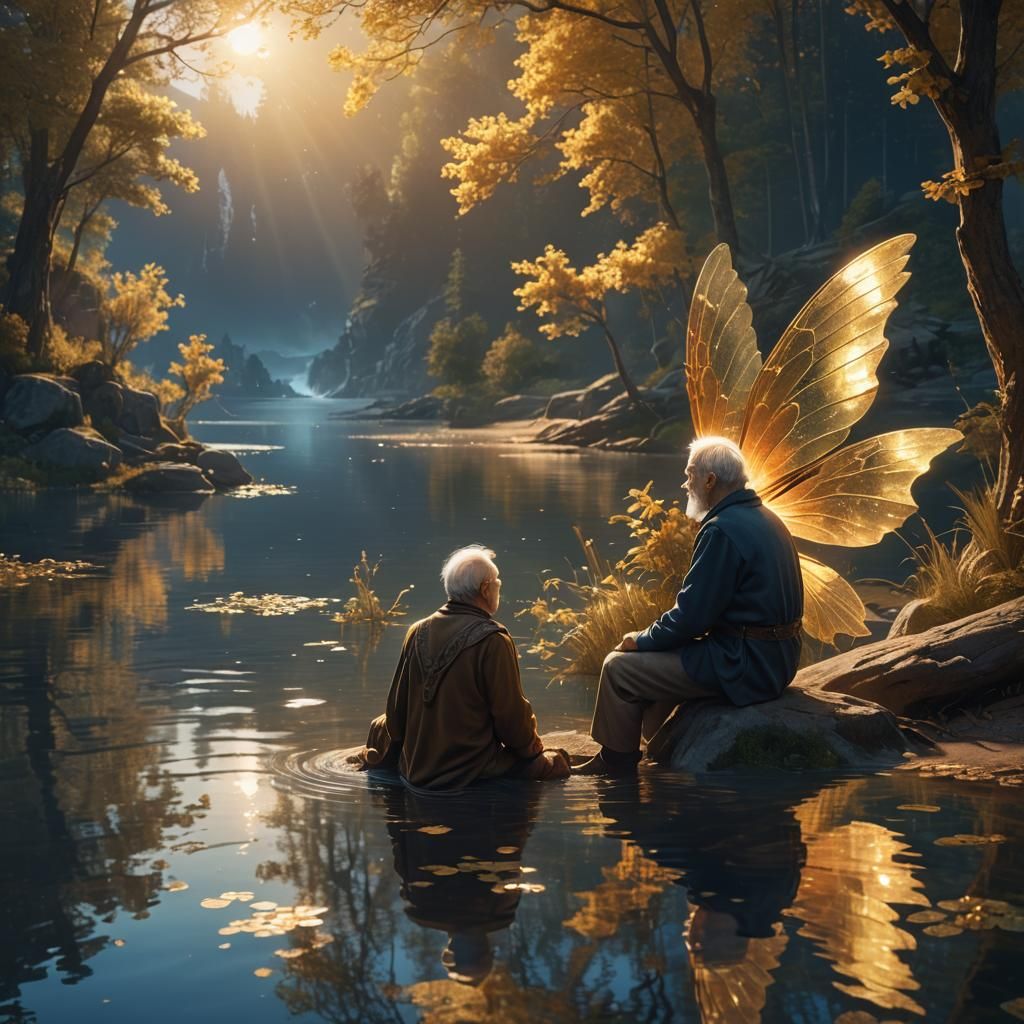 Old Man and Fairy: Detailed Digital Matte Painting