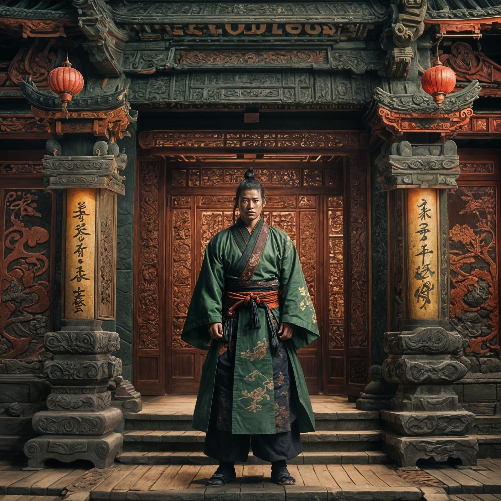 Korean Samurai in Temple: Detailed Matte Painting