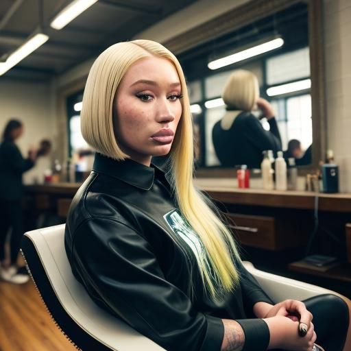 Iggy Azalea Bob Cut in Barber Chair Portrait