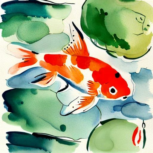 Zen Koi Goldfish in Watercolor Style of Manet