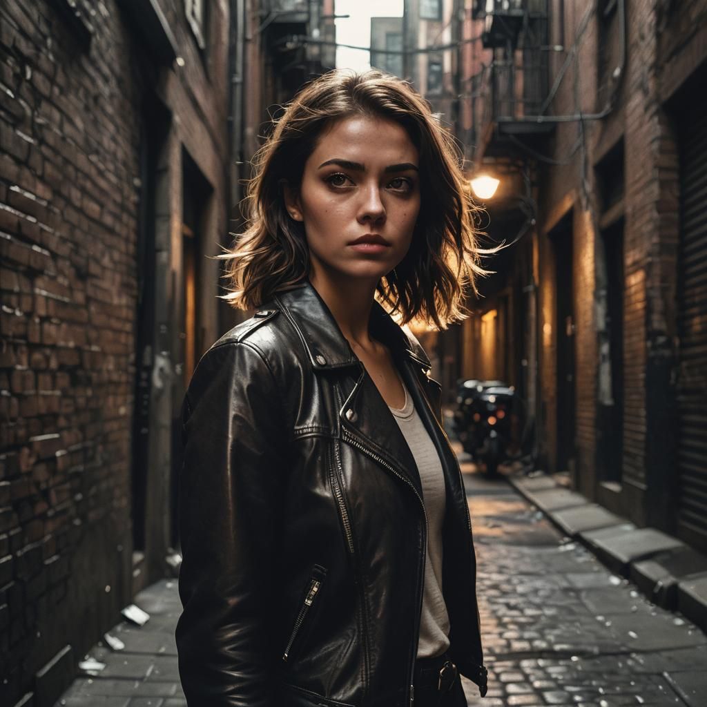 Gritty Film Noir: Lone Girl in City Alleyway