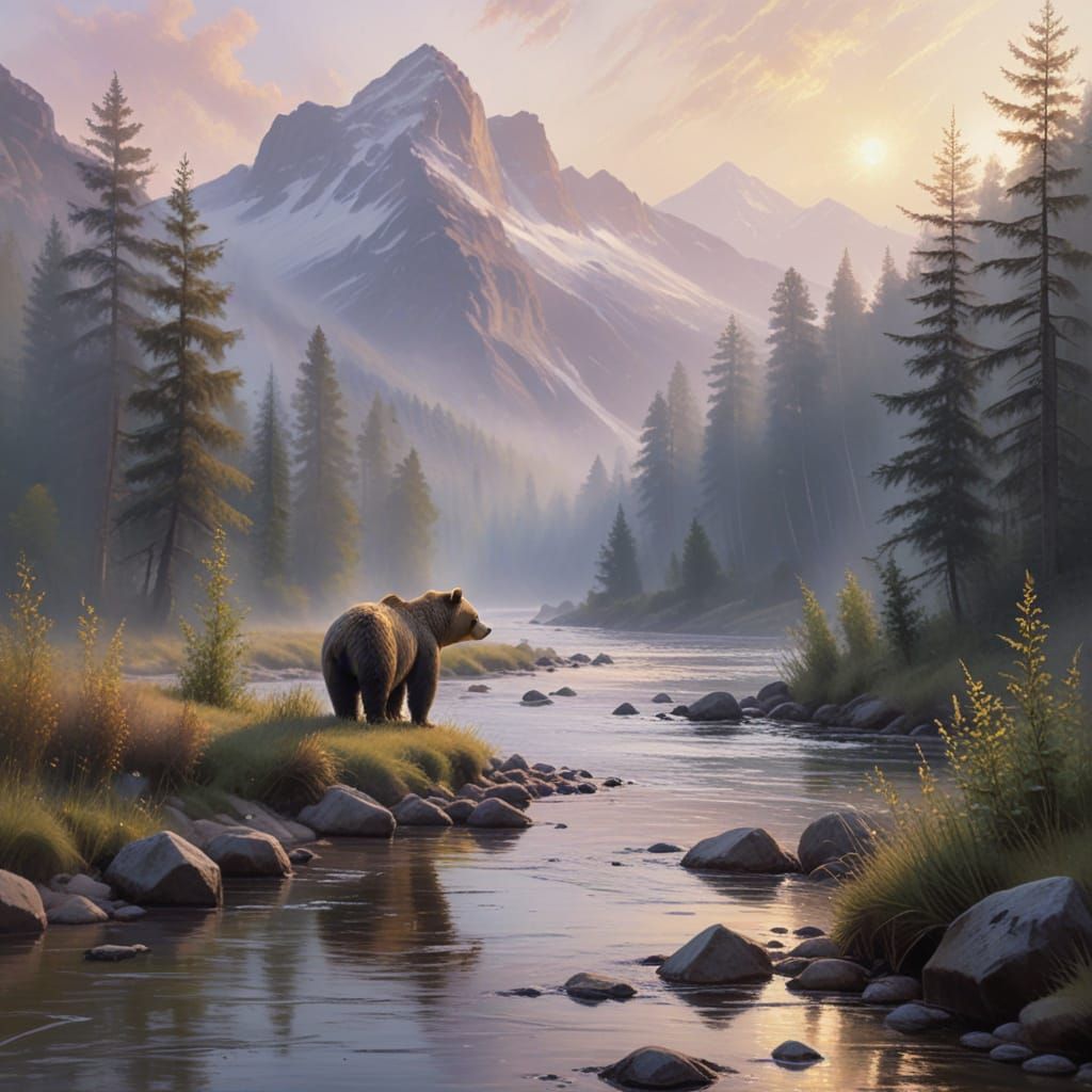 Bear Embarks on Tranquil Morning Fishing Quest