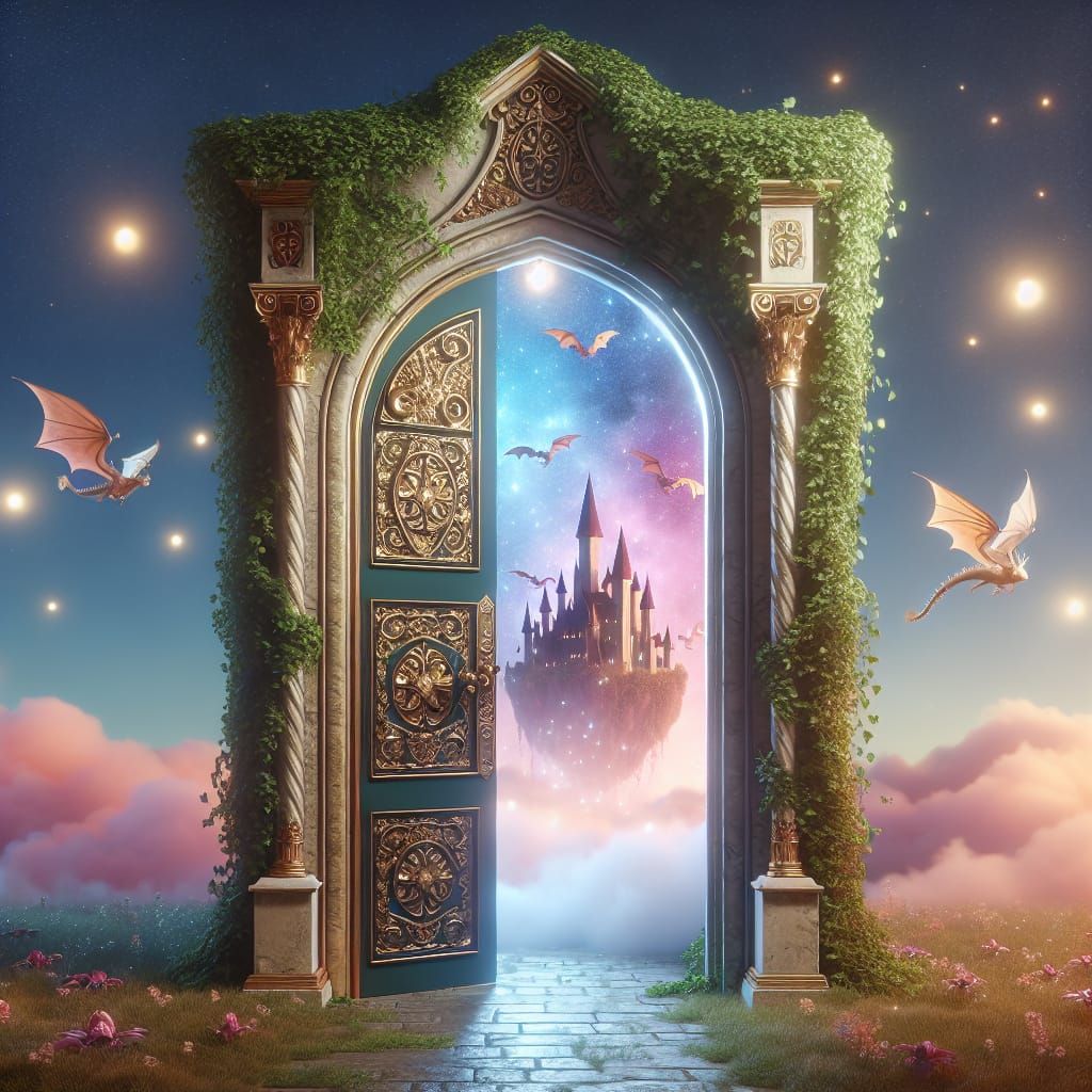 Victorian Door to Heavenly Realm in Ethereal Glow