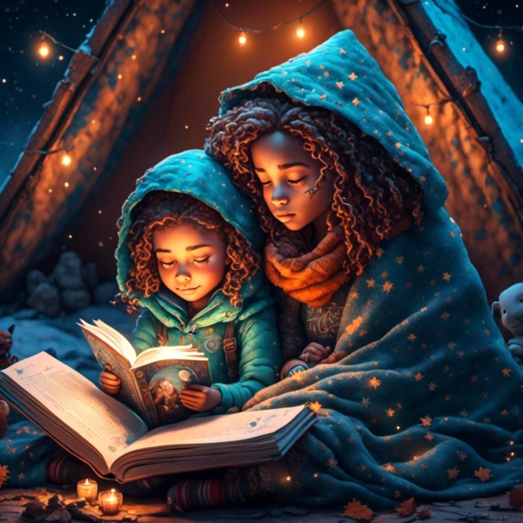 Girl Reading Scary Story with Gargoyle