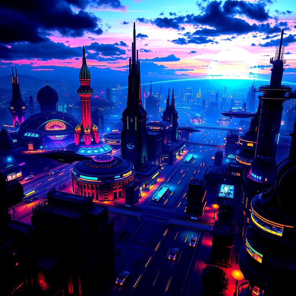 Futuristic Spaceport Unfolds Under Cosmic Skies