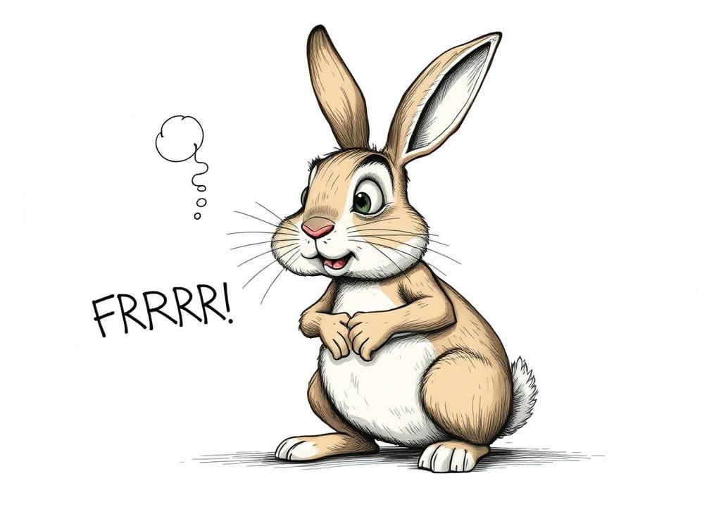 Intricately Detailed Cartoon Farting Rabbit in a Humorous Su...