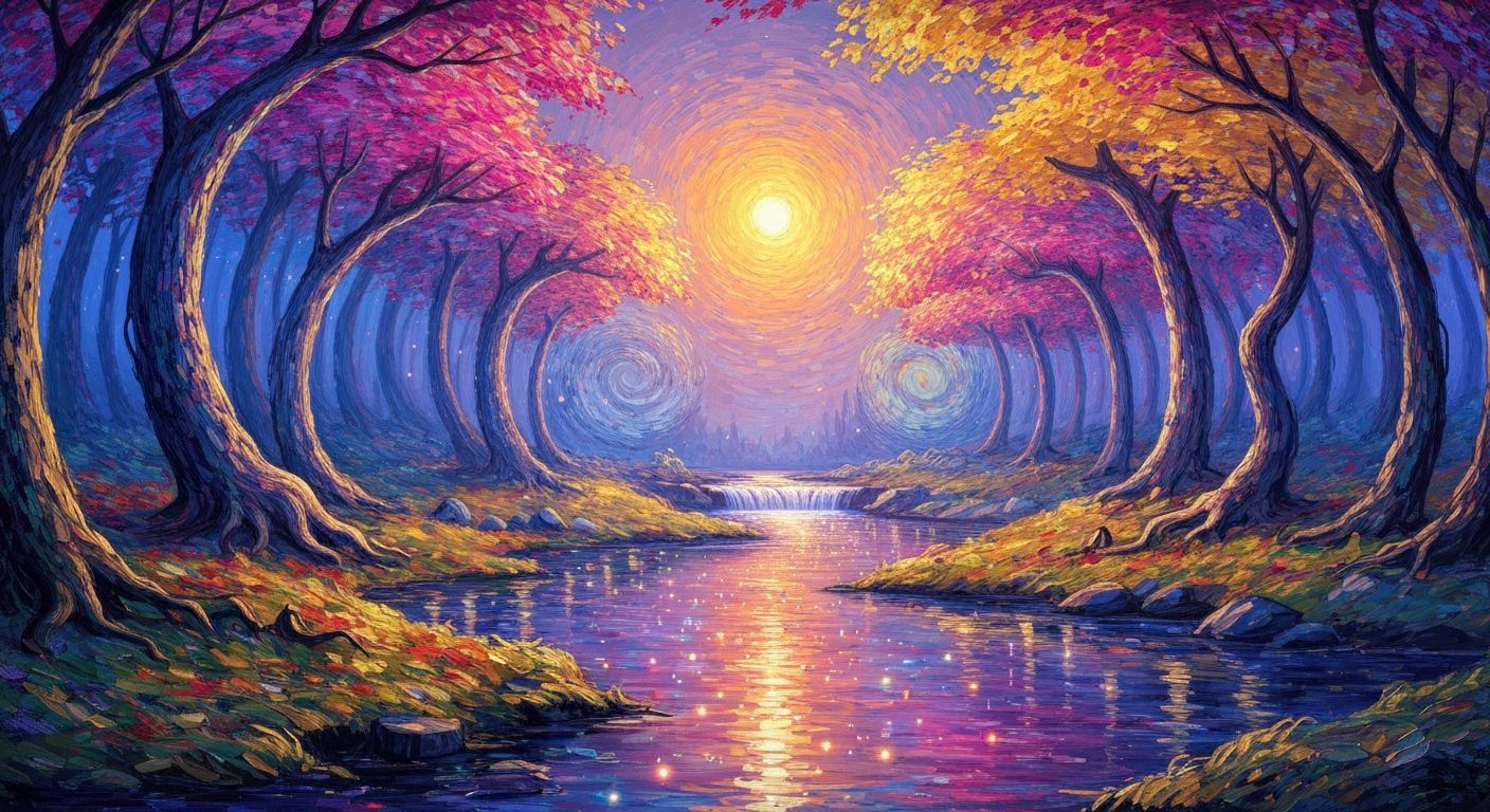 Cosmic Autumn Forest in Van Gogh Impressionist Style