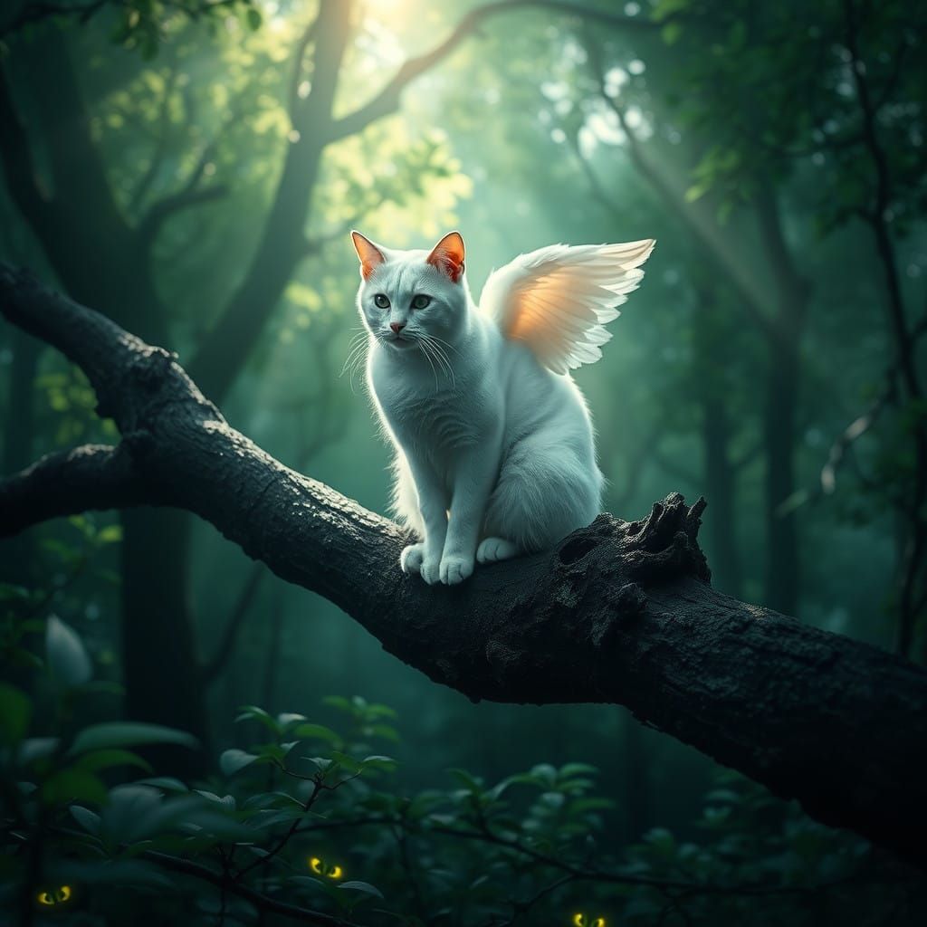 Angel-like Cat on a Branch