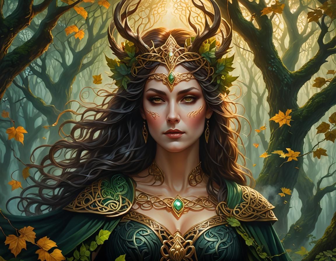 Majestic Celtic Deity in Dreamlike Oil Painting